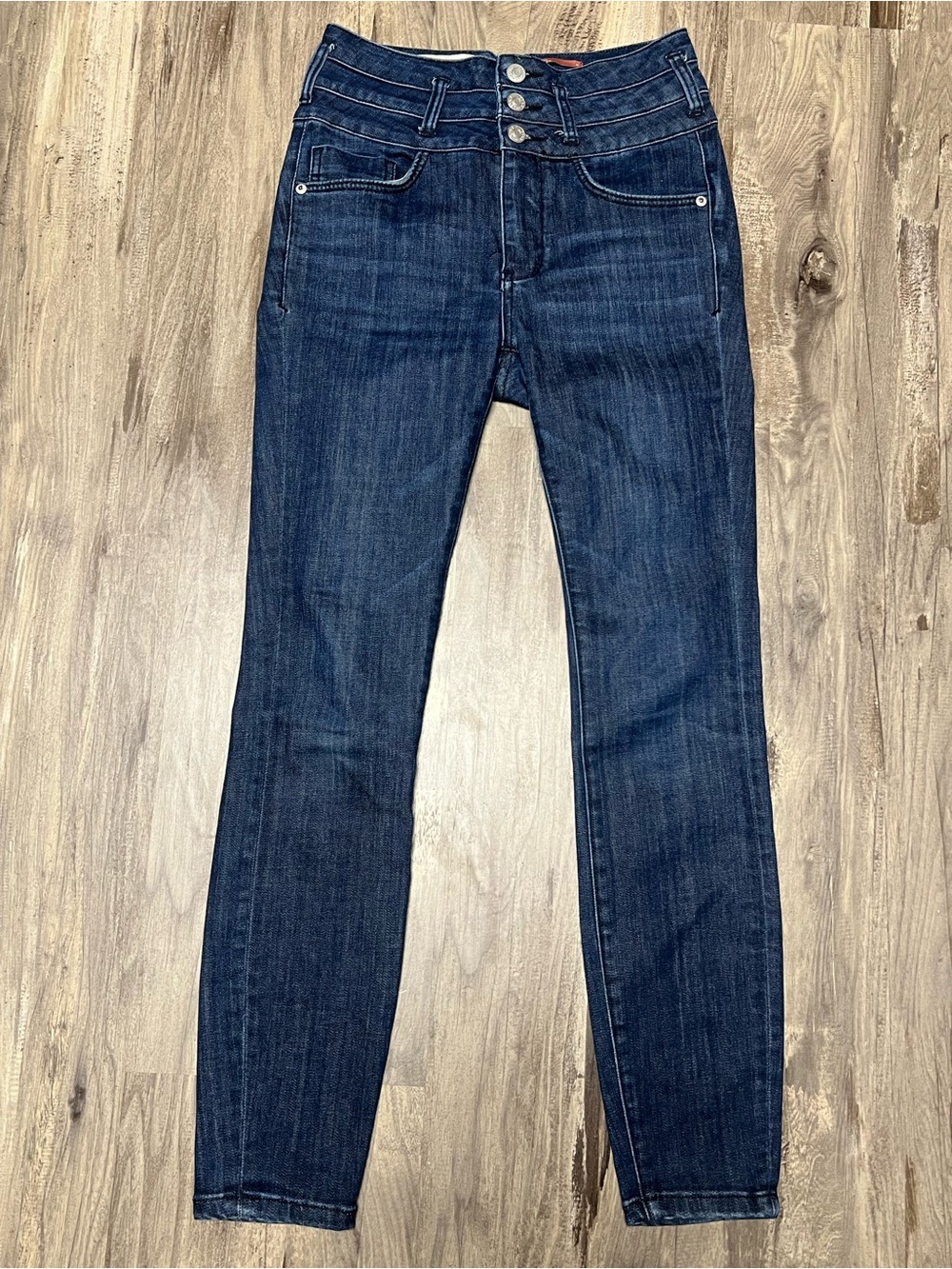 Anthropologie Pilcro High Rise Skinny 3-Button Jeans Dark Wash Size 26